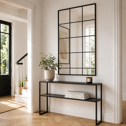 Wall mirror grid window black metal frame