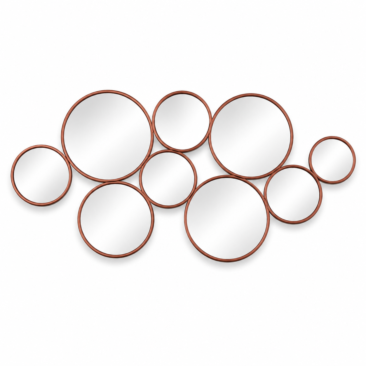 Wall mirror set 9 circles copper metal frame