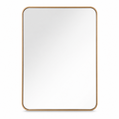 Wall mirror rectangular rounded corners gold metal frame