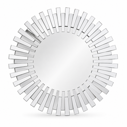 Wall mirror round starburst 3D glass frame silver