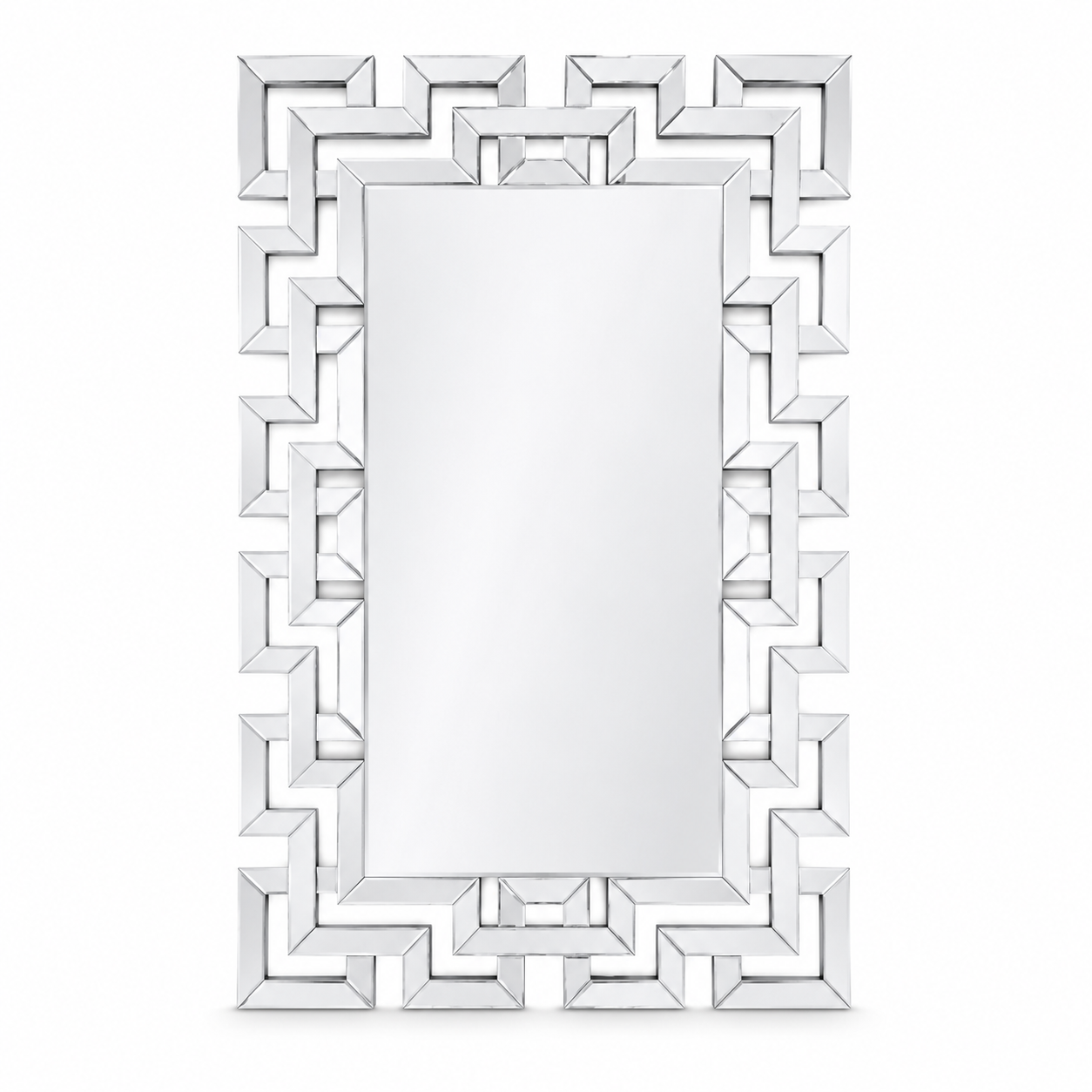Wall mirror rectangular venetian geometric glass frame silver