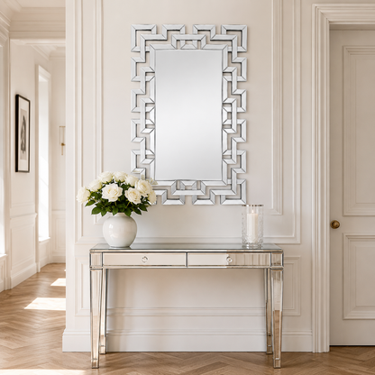 Wall mirror rectangular venetian geometric glass frame silver